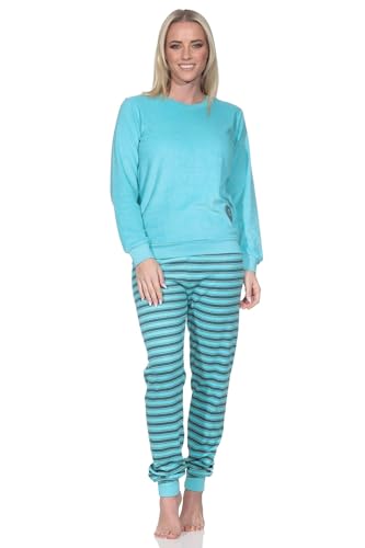 Normann Damen Frottee Schlafanzug mit Bündchen Pyjama mit Herzmotiv - auch in Übergröße, Farbe:türkis, Größe:48-50