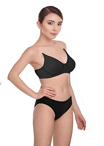 Image of Wirefree Non-Padded T-Shirt Bra Panty Set with Detachable Transparent Straps for Women /Girls.