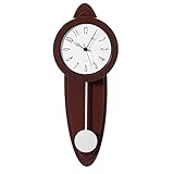 Quickway Imports Modern Grandfather Brown Oval Pendulum Wood-Looking Plastic Wall Clock for Living Room, Kitchen, or Dining Room
