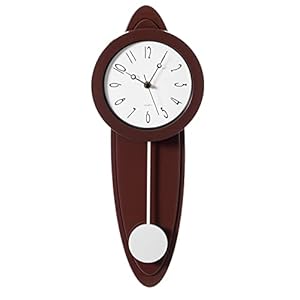 Modern Grandfather Brown Oval Pendulum Wood-Looking Plastic Wall Clock for Living Room, Kitchen, or Dining Room