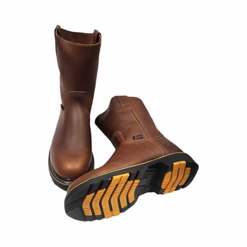 Dona Michi Men's Best Work Boots Brown light W. Pull On Leather oil slip resistant rubber sole