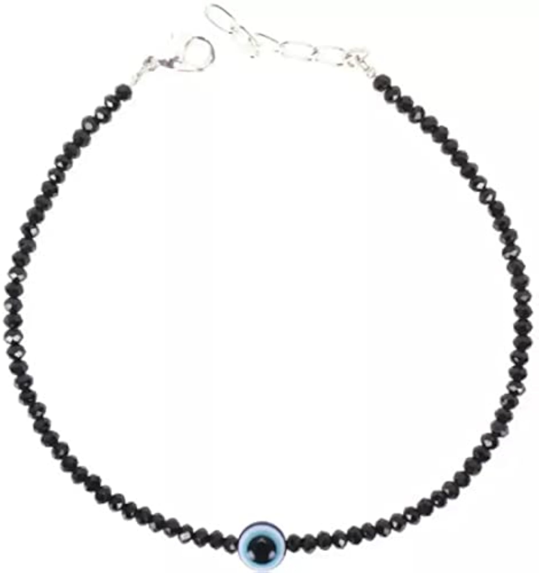 Trendy Black Beads with Blue Evil Eye Chain Anklet