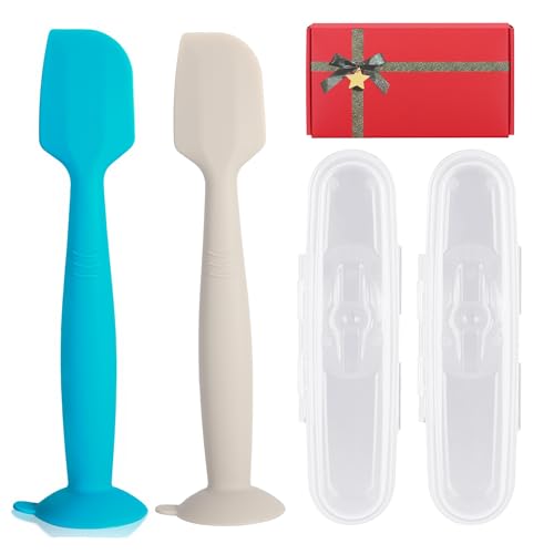 Image of MAIKKB Baby Diaper Cream Spatula with Case,2 Large Diaper Spatula with 2 Case 1 Gift Box,Soft Butt Paste Spatula Baby Butt Spatula,Diaper Cream Applicator Diaper Rash Spatula Blue Beige
