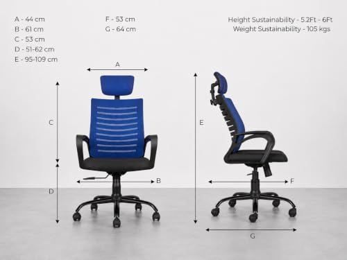 Image of CELLBELL Desire C104 Mesh High Back Ergonomic Office Chair - Adjustable Seat Height, Sturdy Metal Base, Revolving Study & Computer Chair for Work from Home, Blue