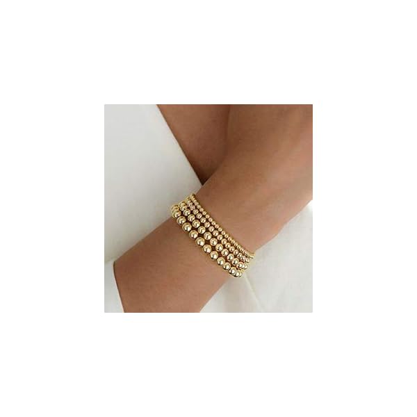 Badu Gold Bead Bracelet for Women 14K Gold Plated Bead Ball Bracelet Stretchable Elastic Hypoallergenic Bohemian Stackable Bracelet