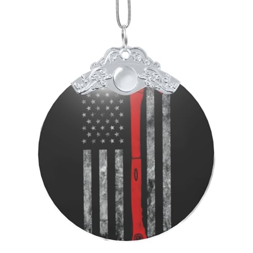 Firefighter Axe Red Line Flag Round Glass Pendant Festival Ornaments Vintage Hanging Home Decorations For Christmas Tree