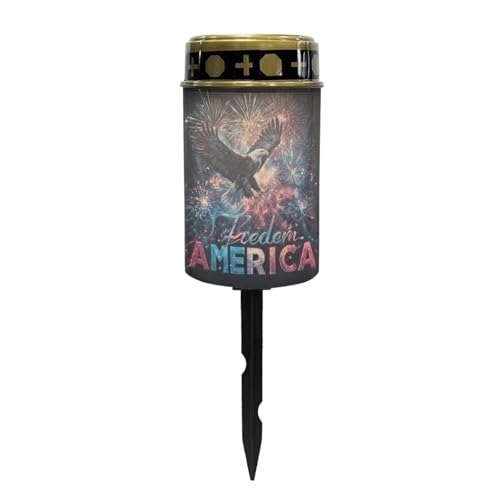 Image of Patriotic Grave Solar Light - America Firework Eagle, Flameless Memorial Candle, Solar Powered Tribute for Veterans, Cemetery Decor for Independence Day