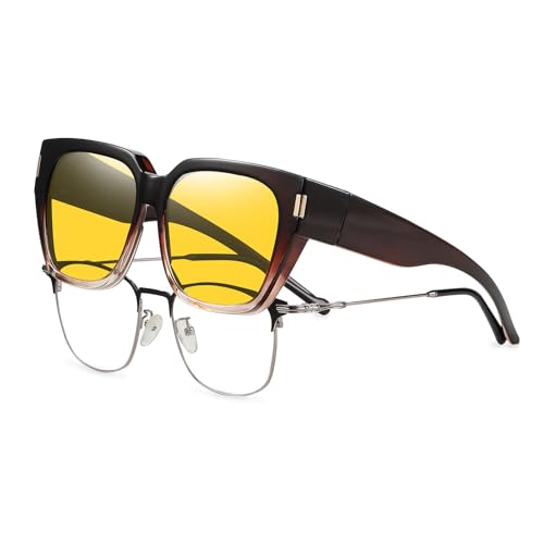 Image of HAOLOTA Night Vision Driving Glasses Fit Over Glasses