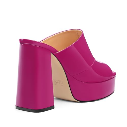 Image of Women Square Open Toe Platform Chunky Heel Slide Sandals