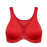 DELIMIRA Damen Haltungskorrektur BH mit Vorderverschluss BH Große Brüste Starker Halt mit Bügel Soft Tiefen Ausschnitt Lippenstift Rot 95G