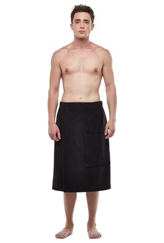 Mens Terry Cotton Bathrobe Towel, Men's Adjustable Closure Shower Wrap Robe