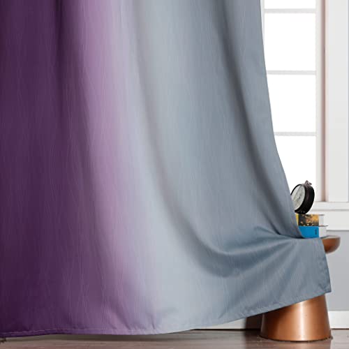 Ombre Purple and Gray Curtains 96 Inches Long, Total Blackout Curtains for Bedroom, Grommet Thermal Insulated Gradient Blackout Drapes, Full Light Blocking Curtains for Kids Room, 52x96 Inch, 2 Panels