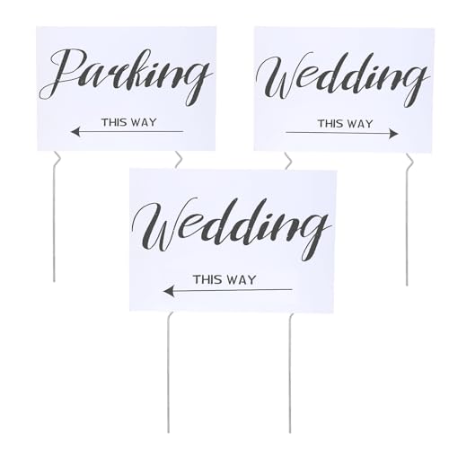 3-Pack Wedding Signs Include 1 Parking & 2 Wedding This Way Sign with Stakes Weatherproof Double-Sided Printed Wedding Decorations Arrow Signs for Outdoor Yard Lawn Ceremony and Reception 17 X 12