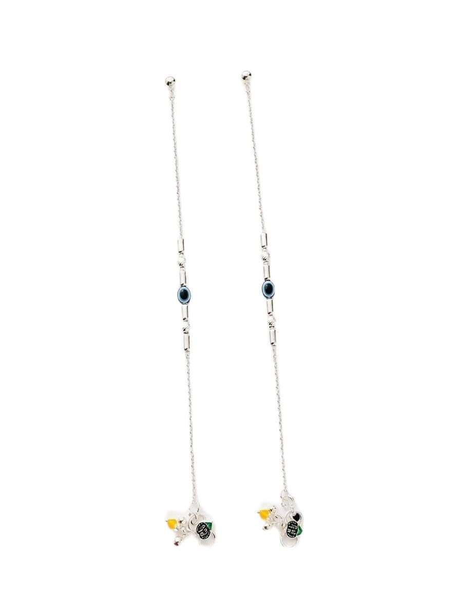 Stylish Silver-Plated Evil Eye Nazariya Anklet with Multicolor Charms-image-19