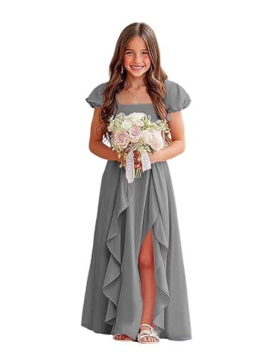 Clothfun Chiffon Flower Girl Dresses Puff Sleeves Junior Bridesmaid Dress A Line First Confirmation Dress CY254