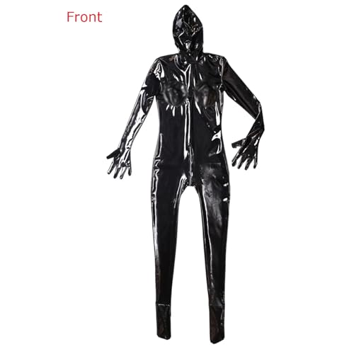 Men's Shiny Wetlook PVC Leather Catsuit Back with Zipper Handmade Full Bodysuit Clubwear Attached Gloves4
