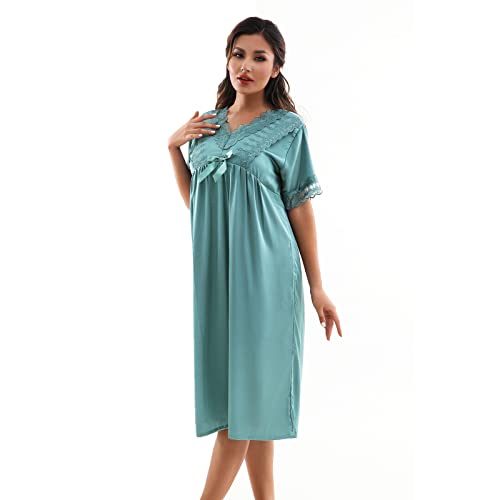 Harlychan Nightgown For Women, Satin Nightgown Robe Soft Lightweight Sleepwear, Wedding Party Lounge Wear Short Nightwear S-L (Large,Mint Green) #TOP4