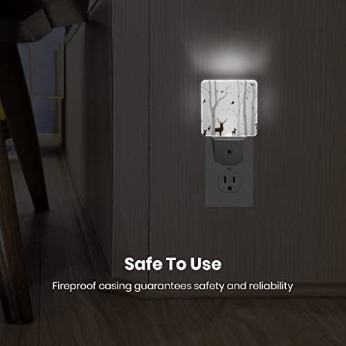 Birch Tree With Deer And Birds Silhouette Plug-In Night Light Dusk To Dawn Smart Sensor White Led Nightlight For Bedroom Bathroom Kitchen Hallway Stairs Hallway Energy Efficient Decor Desk Lamp #TOP5