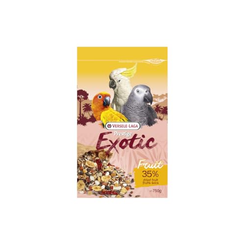 Versele-Laga Prestige Exotic Parrots Fruit | 750 g | Mangime complementare per pappagalli | A base di semi, cereali e frutta | Contiene papaya, banana, ananas e albicocche