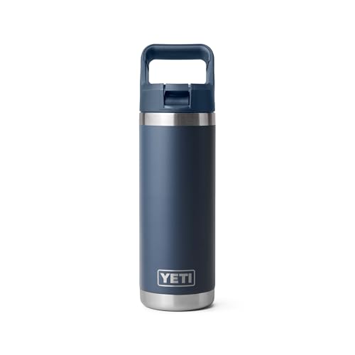 Image of YETI Rambler 18 oz Bottle, Vacuum Insulated, Stainless Steel with Straw Cap, Navy