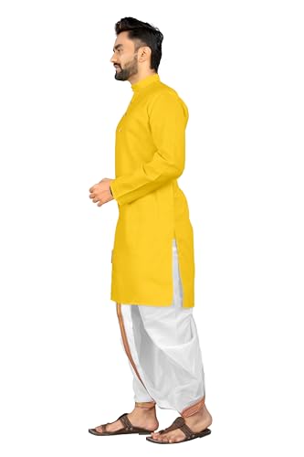 Image of UNIQUE MOMENTS Men's Cotton Dhoti Kurta Set with Full Sleeves Solid Pattern Modern Style and Mandarin Collar Neck | Perfect for Puja & Celebrations
