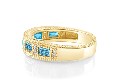 AFFY Emerald Shape Simulated CZ Eternity Band Ring in 14K Yellow Gold Over Sterling Silver2