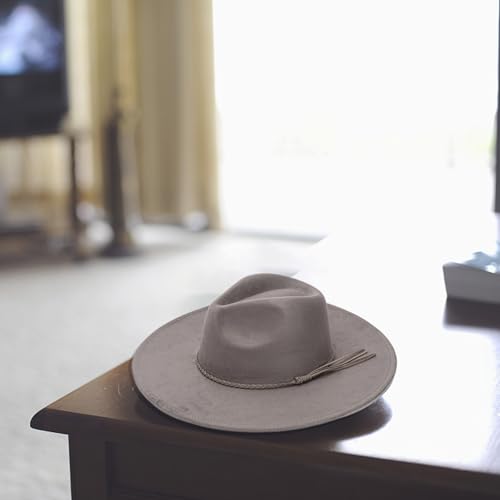 Flat Brim Fedora Hats for Women Men Big Wide Brim Felt Suede Panama Hat Western Rancher Hat2