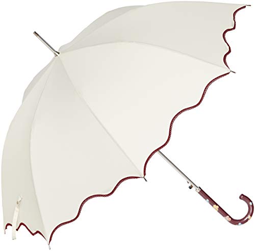 [オーロラ] AURORA(オーロラ) ヴィ・クチュリエ 波型ロック・ピコレース加工ジャンプ長傘(手元花刺繍) 1CU11024-86 レディース ライトベージュ 日本 親骨 60㎝ グラスファイバー (FREE サイズ)