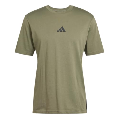 adidas Men's Essential Three Stripes Single Jersey TEE, Olive strata/Black, XL