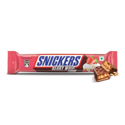 Image of Snickers Berry Whip Flavoured Chocolate Bar | Loaded with Crunchy Peanuts, Nougat & Caramel | Irresistibly Nutty Chocolate Bar | 22g | Pack of 15