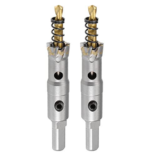 Image of sourcing map 16mm Carbide Hole Cutter, Hole Saws for Stainless Steel Sheet Metal, Non-Slip Triangular Shank Limit Step, with Titanium Coated Center Drill, 2pcs