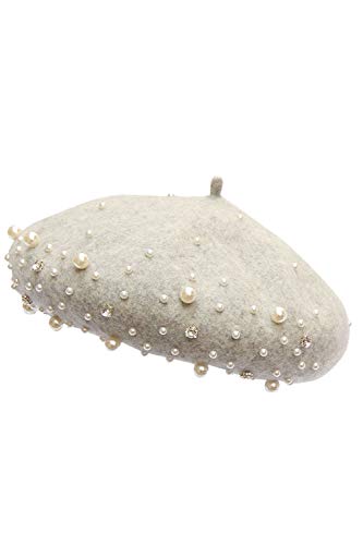 Suvimuga Beret Hat Pearl Wool French Berets for Women Ladies Girls Grey One Size