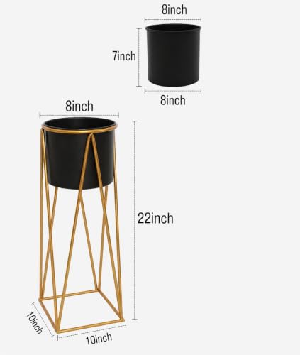 Image of LIBAN Modern, Stylish Metal Planter with Stand for Indoor & Outdoor Plants | Tall Plant Pot for Living Room, Balcony, Garden | Decorative Floor Flower Pot (Set of 1) (Gold)