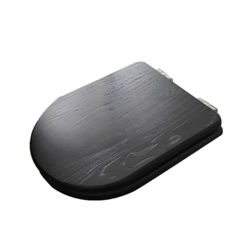Asiento de inodoro de madera maciza con bisagras ajustables de acero inoxidable, adecuado for inodoros en forma de V y U(U-shaped)