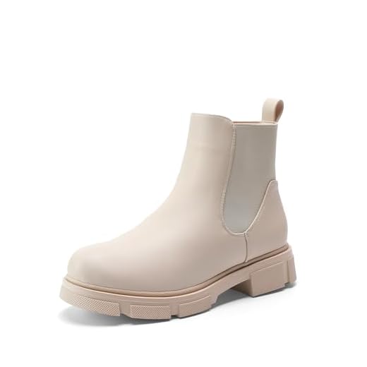 DREAM PAIRS Botines Mujer Plana Suela Antideslizante Botas de Moda,Size 38,Beige,DWEMAB2501