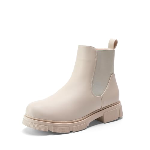 DREAM PAIRS Botines Mujer Plana Suela Antideslizante Botas de Moda,Size 41,Beige,DWEMAB2501