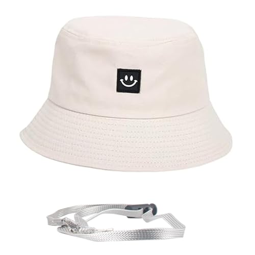 SSKHE Baby Sun Hat, Kids Smile Face Sun Hat, UPF 50+ Sun Protective Bucket Hat, Wide Brim Unisex Beach Cap with Adjustable Strap for Boys Girls 2-4 Years Beige