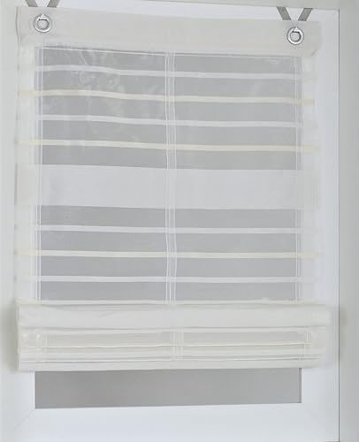 Fancy Raffrollo weiß Ausbrenner gestreift halbtransparent Ösenrollo mit Hakenaufhängung ohne Bohren 45 x 140 cm