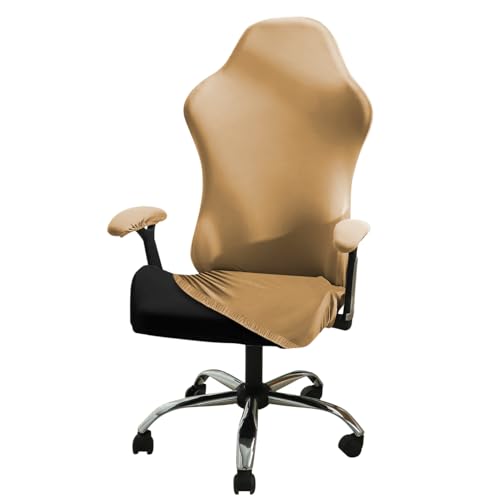 Image of HOKIPO 'SereneSolids' 140 GSM Gaming Chair Cover Elastic Computer Rotating Chair Seat Covers Slipcover, Camel (AR-5370-CML)