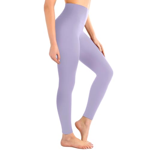 Leafigure High Waisted Leggings for Women- Soft No See-Through Yoga Pants for Gym Workout Running Lavender LXL