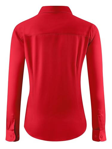 hearain Red Dress Shirt Long Sleeve for Womens Shirts Women Dressy Button Down Top Western Plain Blouse Business Wrinkle Free Red Size XXL