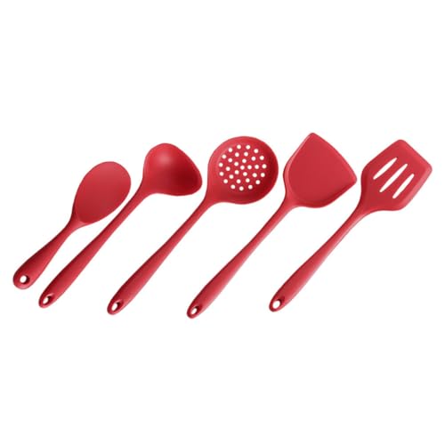 CLISPEED Kit de Utensilios de Cocina de Silicona Rojo, 5 Piezas Diseño Integral Moldeado, Flexible y Elástico para Uso Diario en Cocina