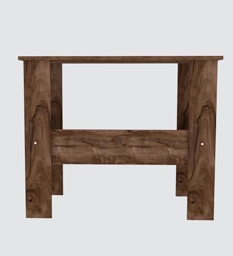Image of Compact Study Desk with Storage Shelf, Brown Wood Finish, Space-Saving Home Office Table, 90x50x74 cm, DIY Assembly