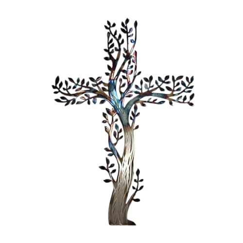 SUNFECILI Arte de Pared de Metal de árbol, Arte de la Pared de la Cruz de Metal, Decoración de Pared Colgante de Pared de Metal de árboles, árbol de la Pared de la Forma Cruzada para la