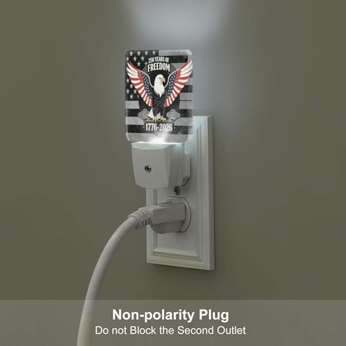 Image of 250 Years Anniversary of USA Night Light Set of 2, Patriotic Eagle Auto Sensor LED Dusk-to-Dawn Nightlights, Plug-in Sensor Lamp for Bedroom Bathroom Kitchen Hallway Stairs Decorative