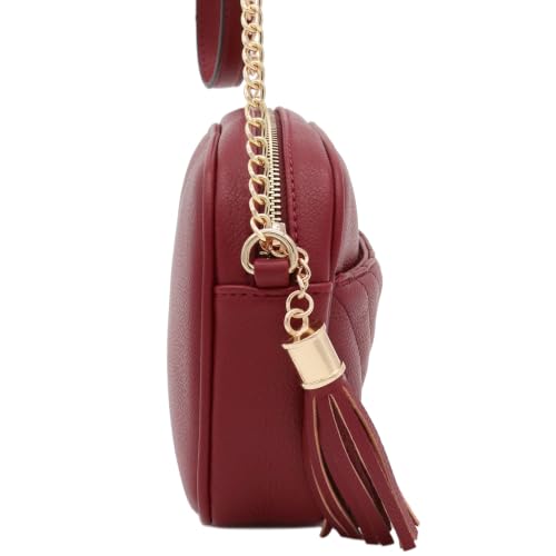 Image of FashionPuzzle Chevron Quilted Crossbody Camera Bag with Chain Strap and Tassel