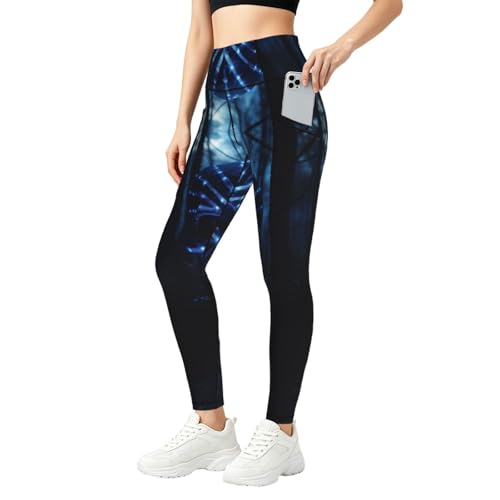 Pantalon de yoga taille haute à rayures bleues doté de poches pratiques