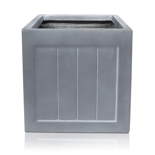 IDEALIST 30cm Square Plant Pot | Leaden Grey Reinforced Stone Garden Planters with Drainage Holes | Faux Lead Regency Box L30 W30 H30 cm, 19 litres
