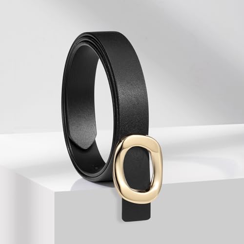 Womens Belt Leather Skinny Thin Waist Belt with Gold Oval Buckle for Dress Pants3