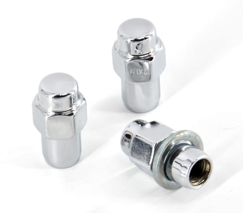 Image of Set of 20 pcs Wheel Lug Nuts M12X1.25,13 /16 inch Hex /Wrench, Total Length 1.68 inch(42.67mm), Chrome Flat Top Mag 0.75 inch, 2-PC Standard Mag Shank Closed End Chrome Lug Nuts Set with Washer